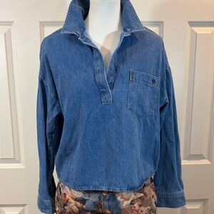 OUI Branded Denim Shirt Jacket - Medium Blue